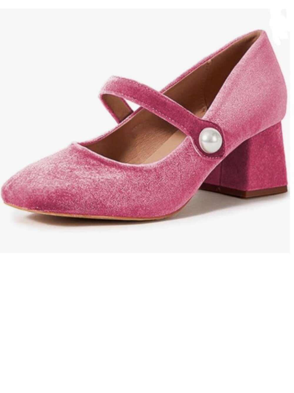 miss left Fuchsia Pearl Closed Round Toe Mary Jane Pumps Ankle Strap Velvet Shoe